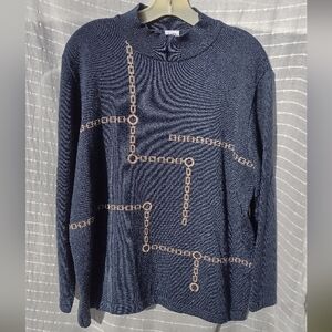 Vintage Navy Sweater with Chain Pattern